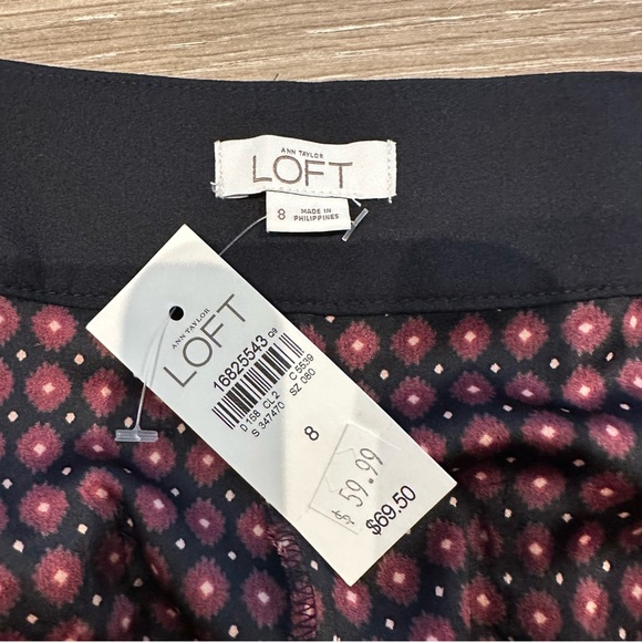 NWT Ann Taylor LOFT black and maroon printed pattern straight leg pants - Picture 5 of 9